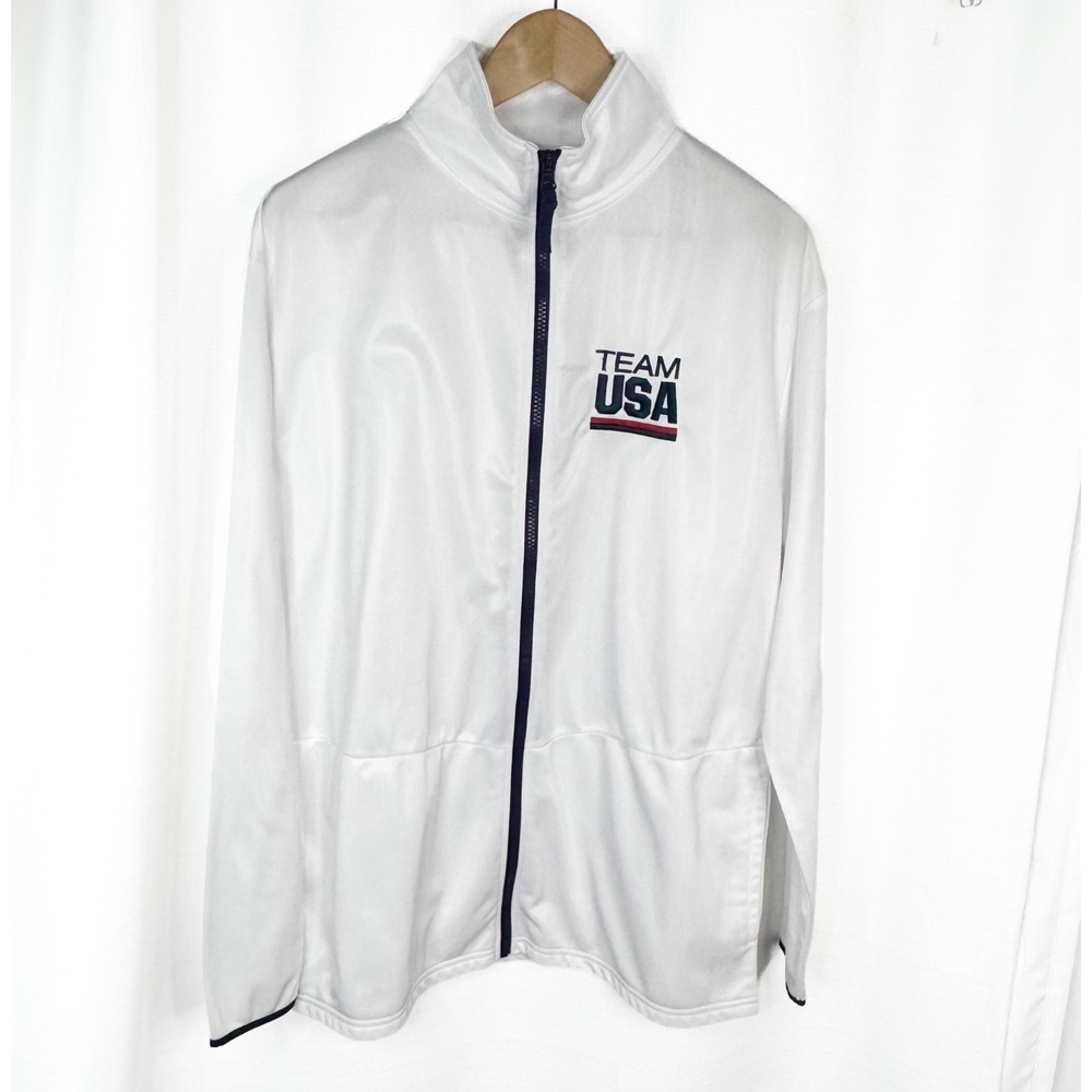 Team USA Olympic Track Jacket Mens Large Full Zip White Embroidered NWOT
